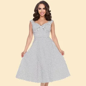 Bettie on Holiday Dress in White Polka Dot