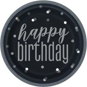 Birthday Glitz Black & Silver Plates - 23cm - Pack of 8