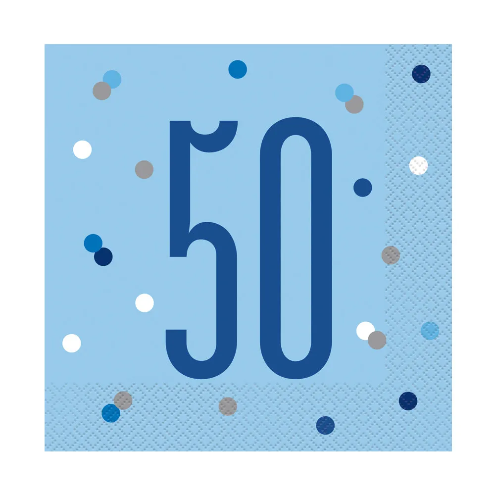 Birthday Glitz Blue 50th Paper Napkins - 33cm - Pack of 16