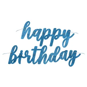 Birthday Glitz Blue Happy Birthday Script Letter Banner - 83.8cm