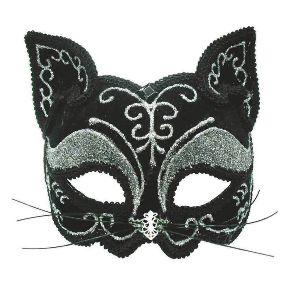 Black & Silver Decorative Cat Masquerade Mask