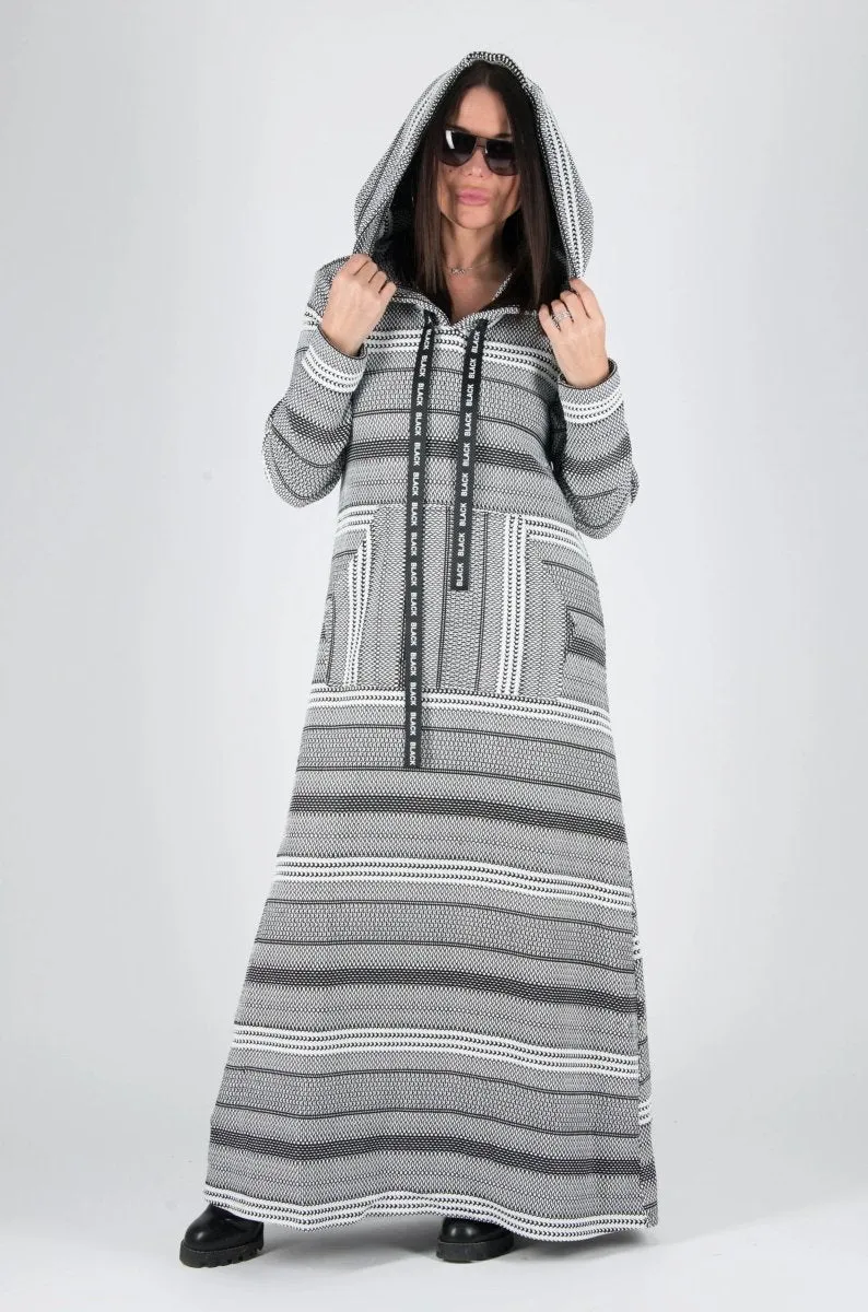 Black and White Hooded Dress ROSENA