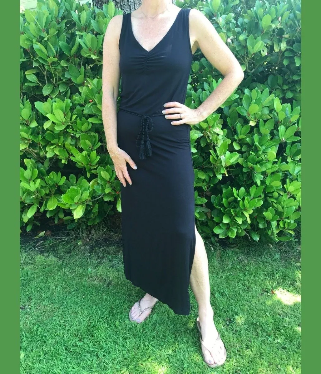 Black Jersey Ruched Front Maxi Dress