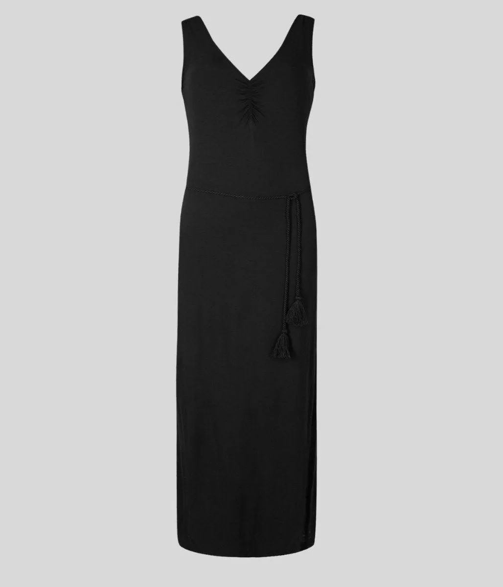 Black Jersey Ruched Front Maxi Dress