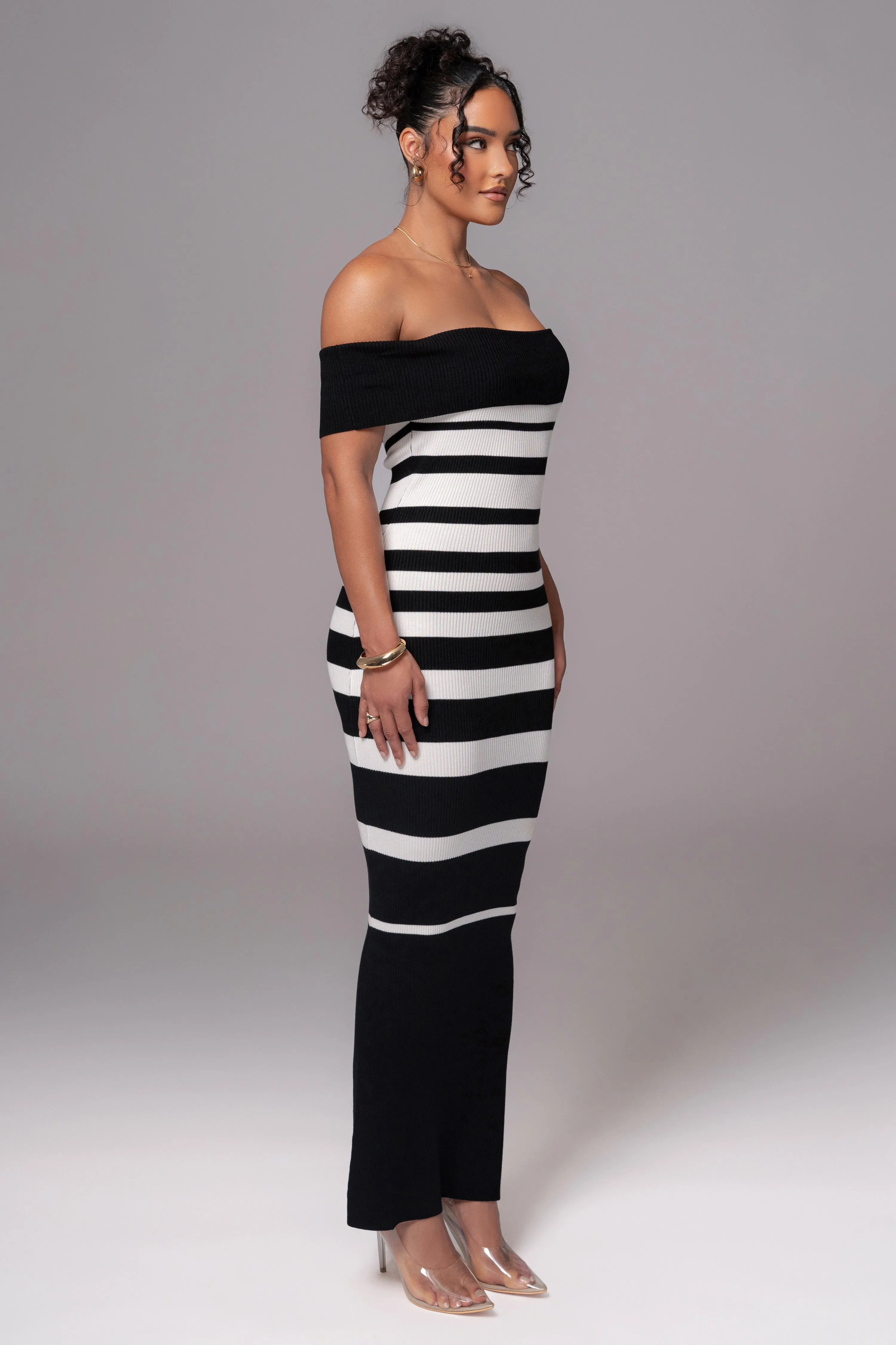 Black/Ivory Striped Custom  Maxi Dress