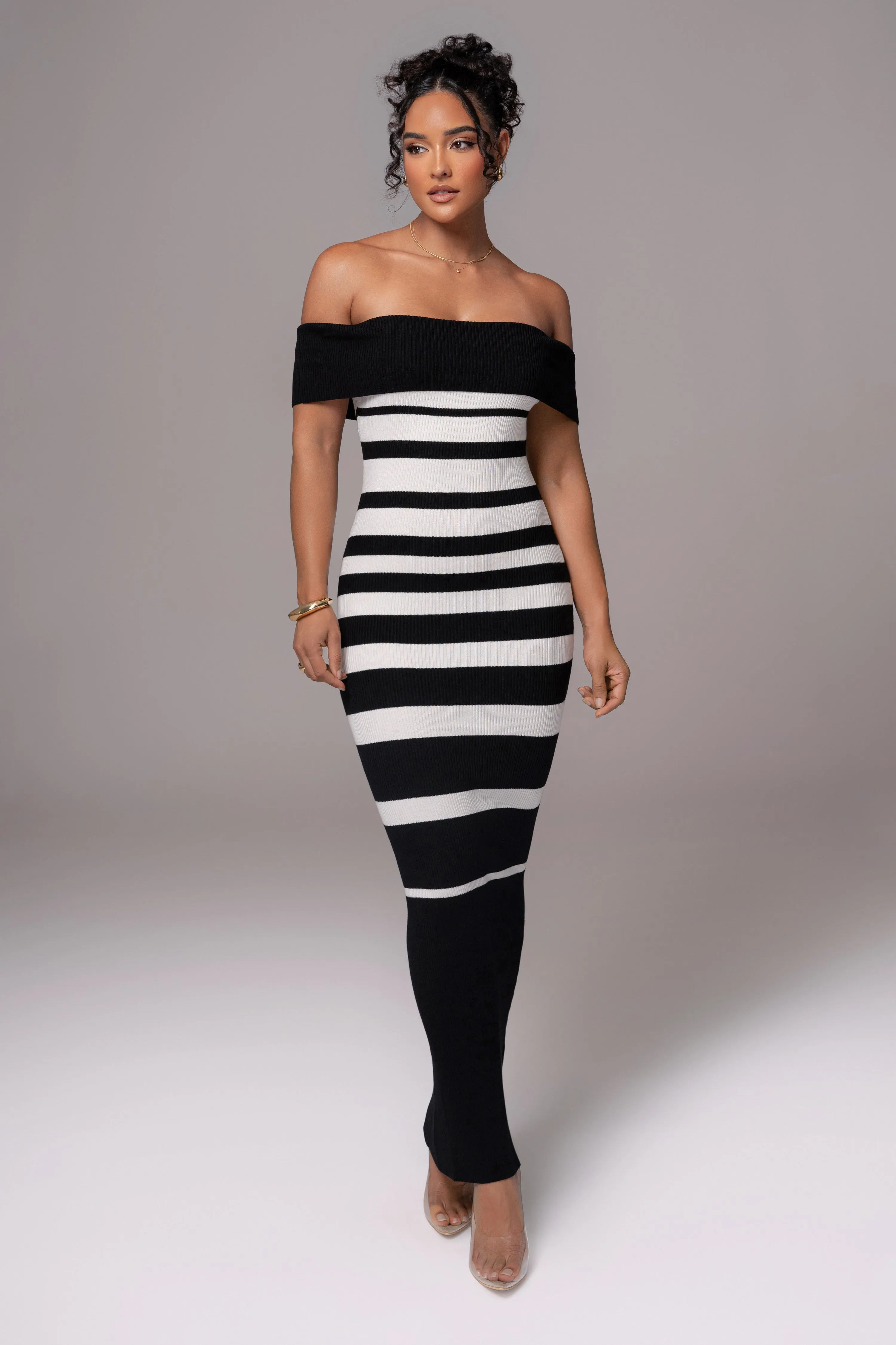 Black/Ivory Striped Custom  Maxi Dress