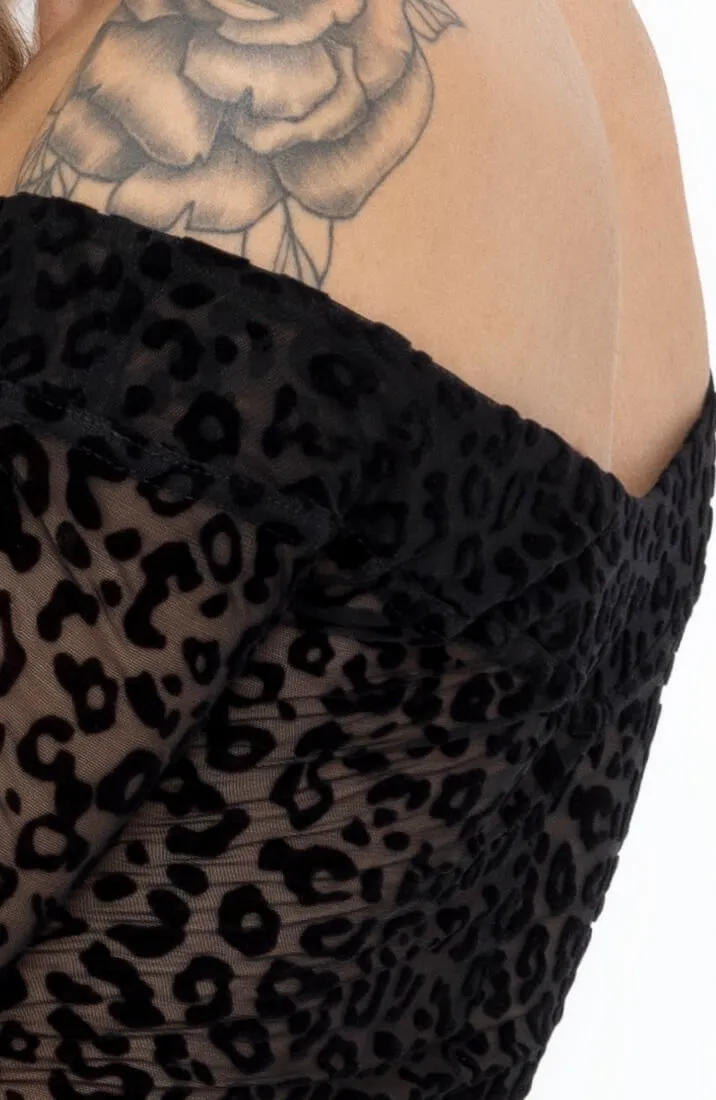 Bodycon dress with leopard flock embroidery - Meme Mistress