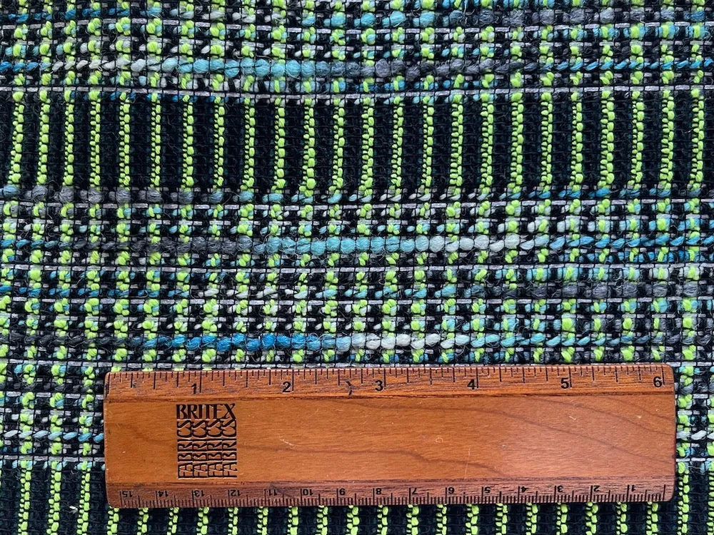 Boldly Striped Lime Sherbet, Aqua & Lavender Ice Cotton Blend Bouclé Suiting (Made in Italy)