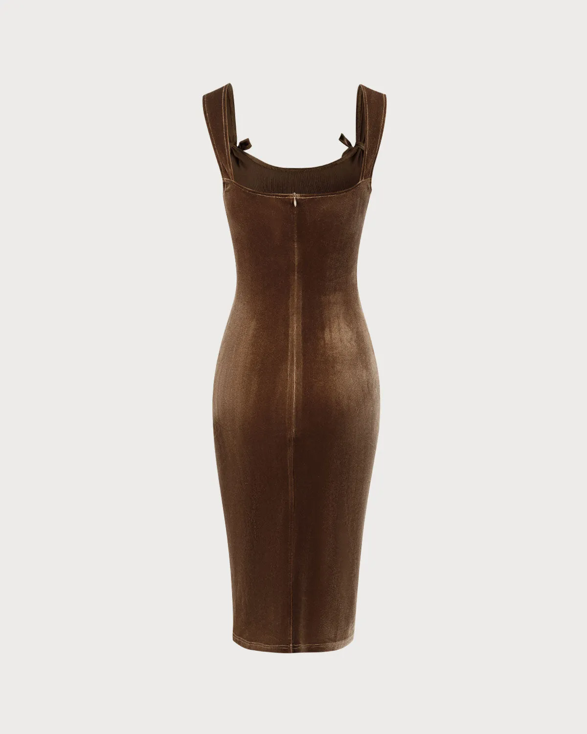 Brown Velvet Bodycon Midi Dress