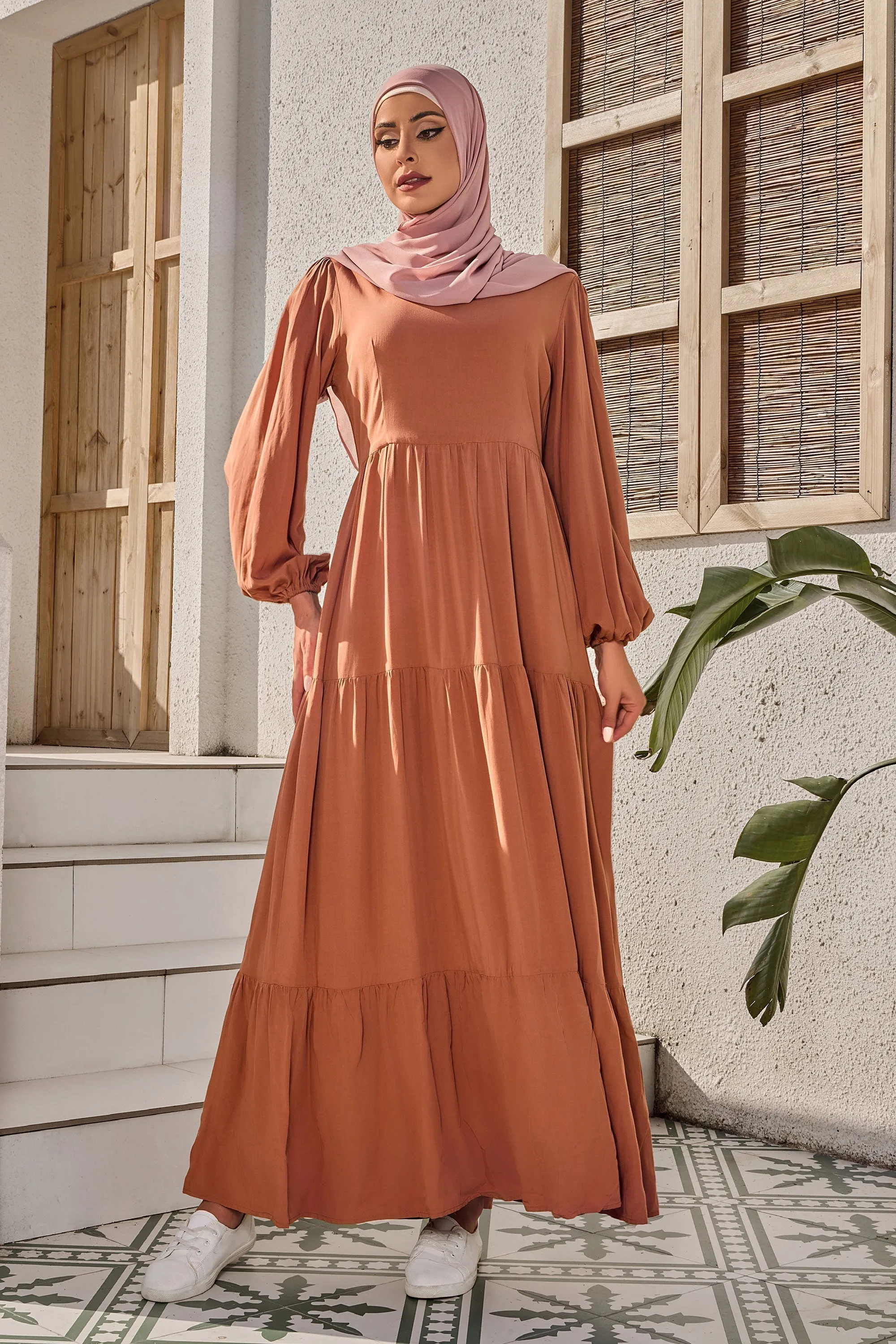 Burnt Orange Long Sleeve Maxi Dress