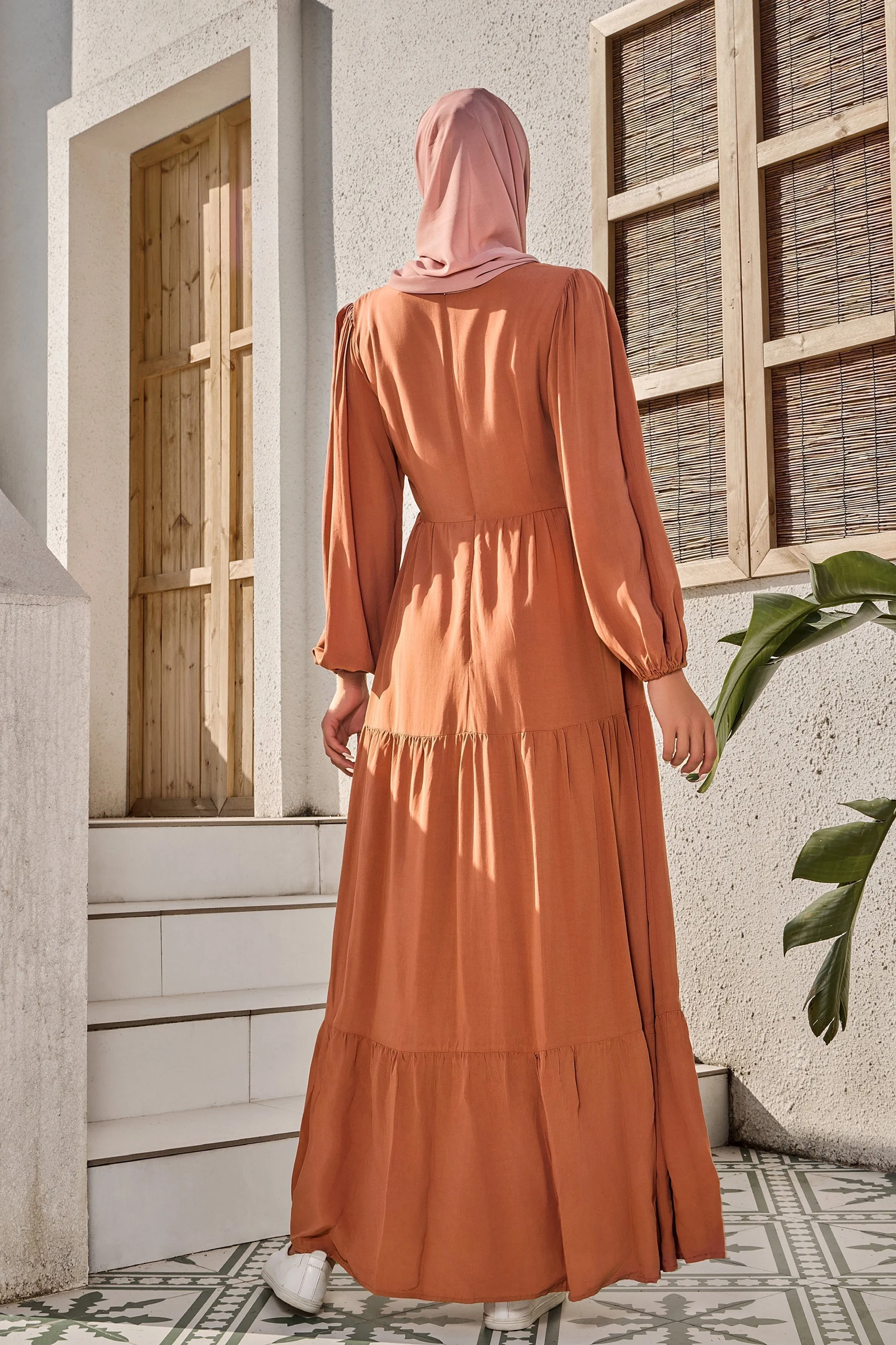 Burnt Orange Long Sleeve Maxi Dress