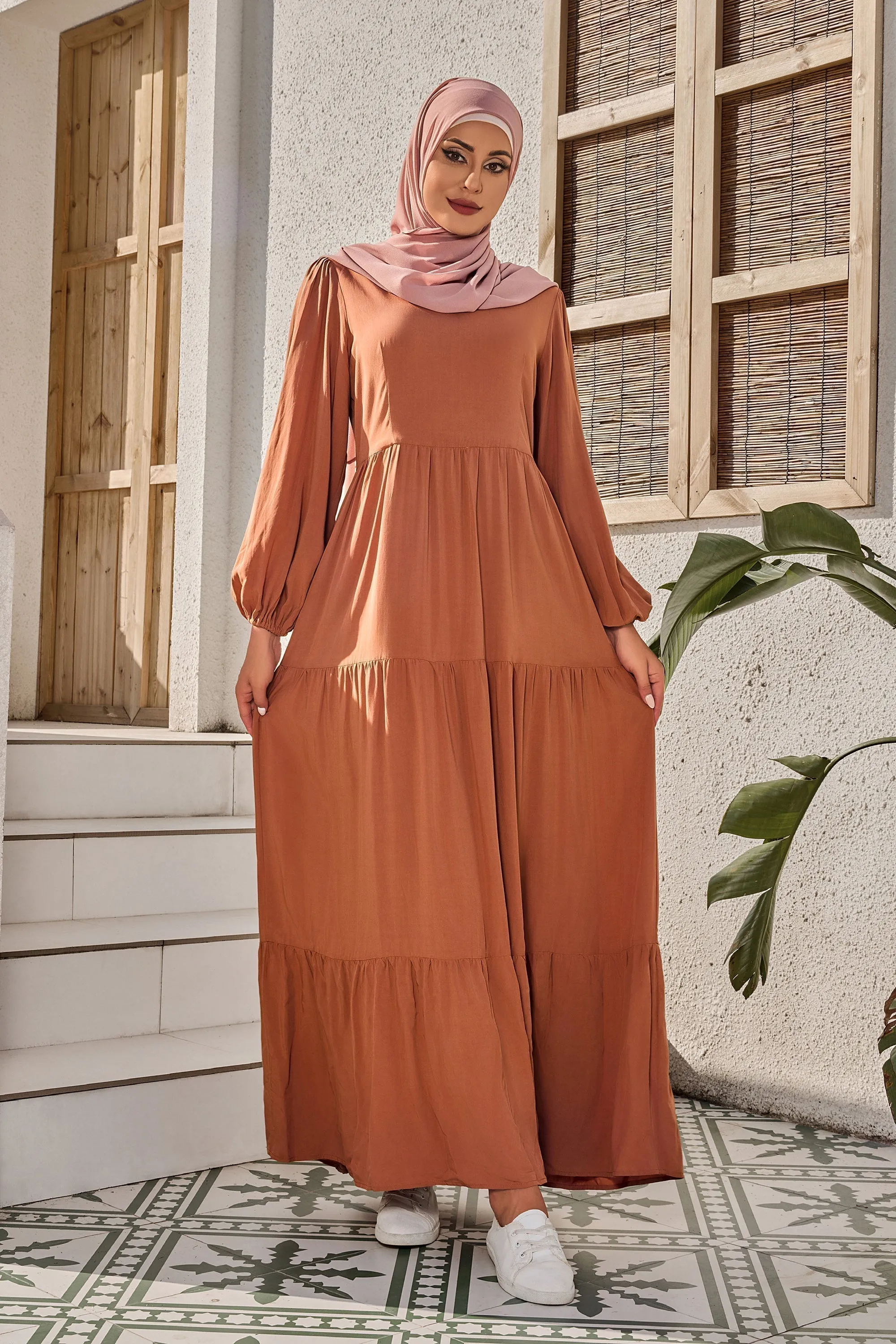 Burnt Orange Long Sleeve Maxi Dress