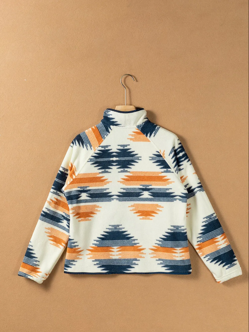 Button-Up Fleece Jacket with Geometric Print