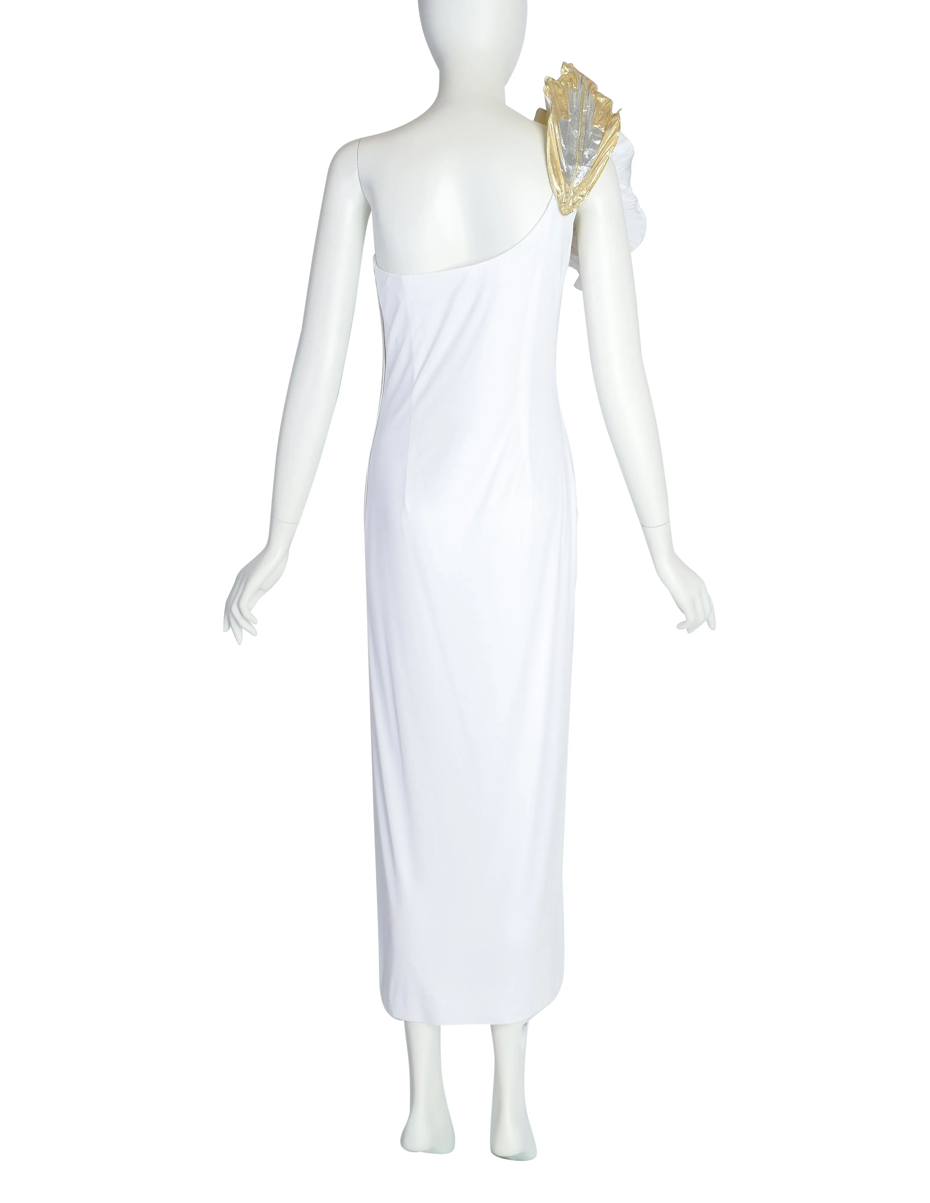 Cache Vintage White Gold Silver Huge Flower ICONIC Carrie Bradshaw Whitney Houston Gown Dress