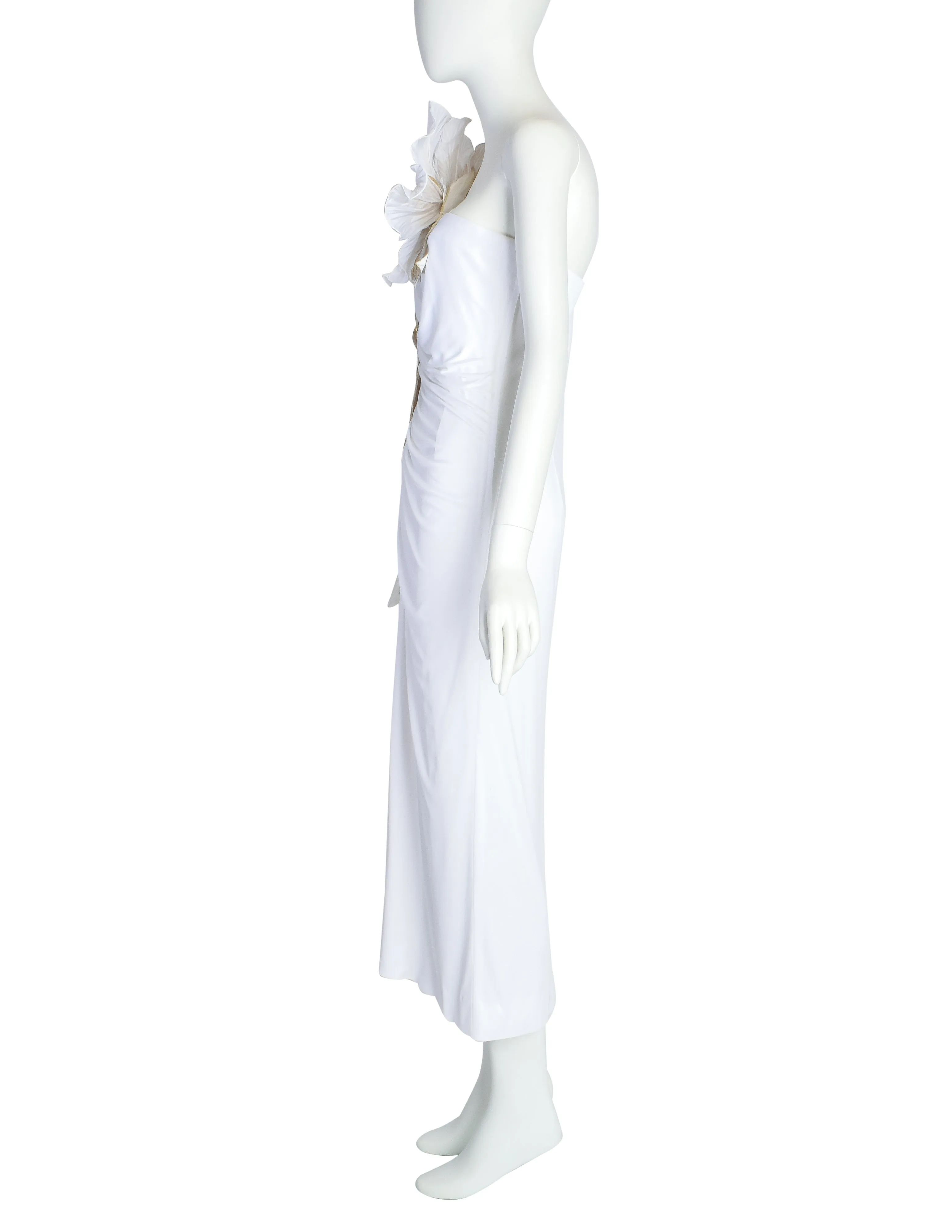 Cache Vintage White Gold Silver Huge Flower ICONIC Carrie Bradshaw Whitney Houston Gown Dress