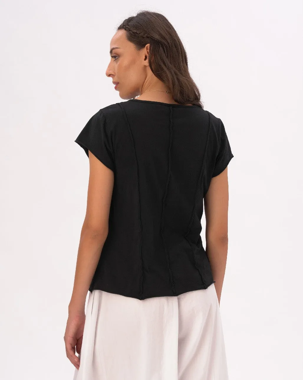 Cap Sleeve Stitched Cotton Button Top