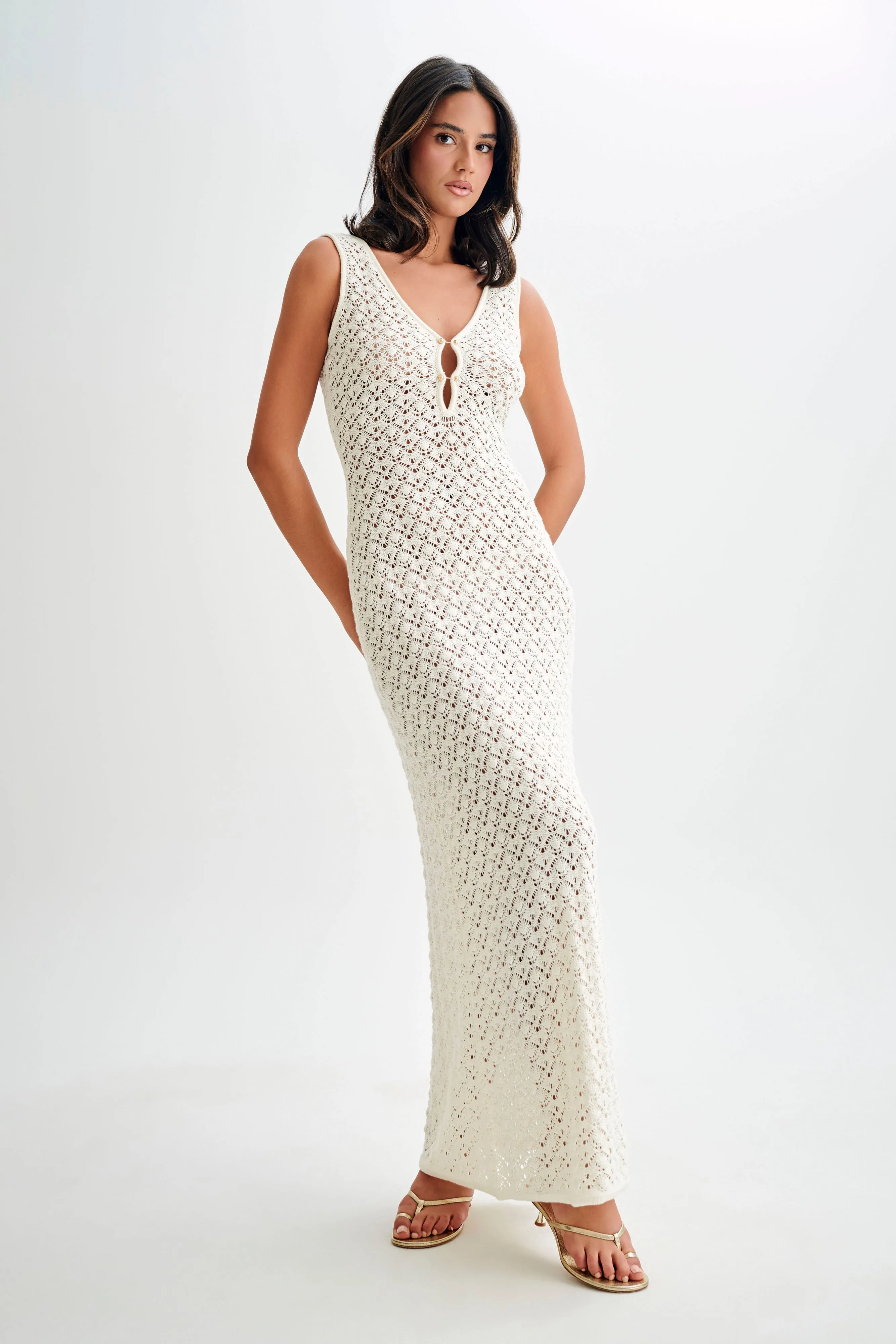 Carter Crochet Sleeveless Maxi Dress - White