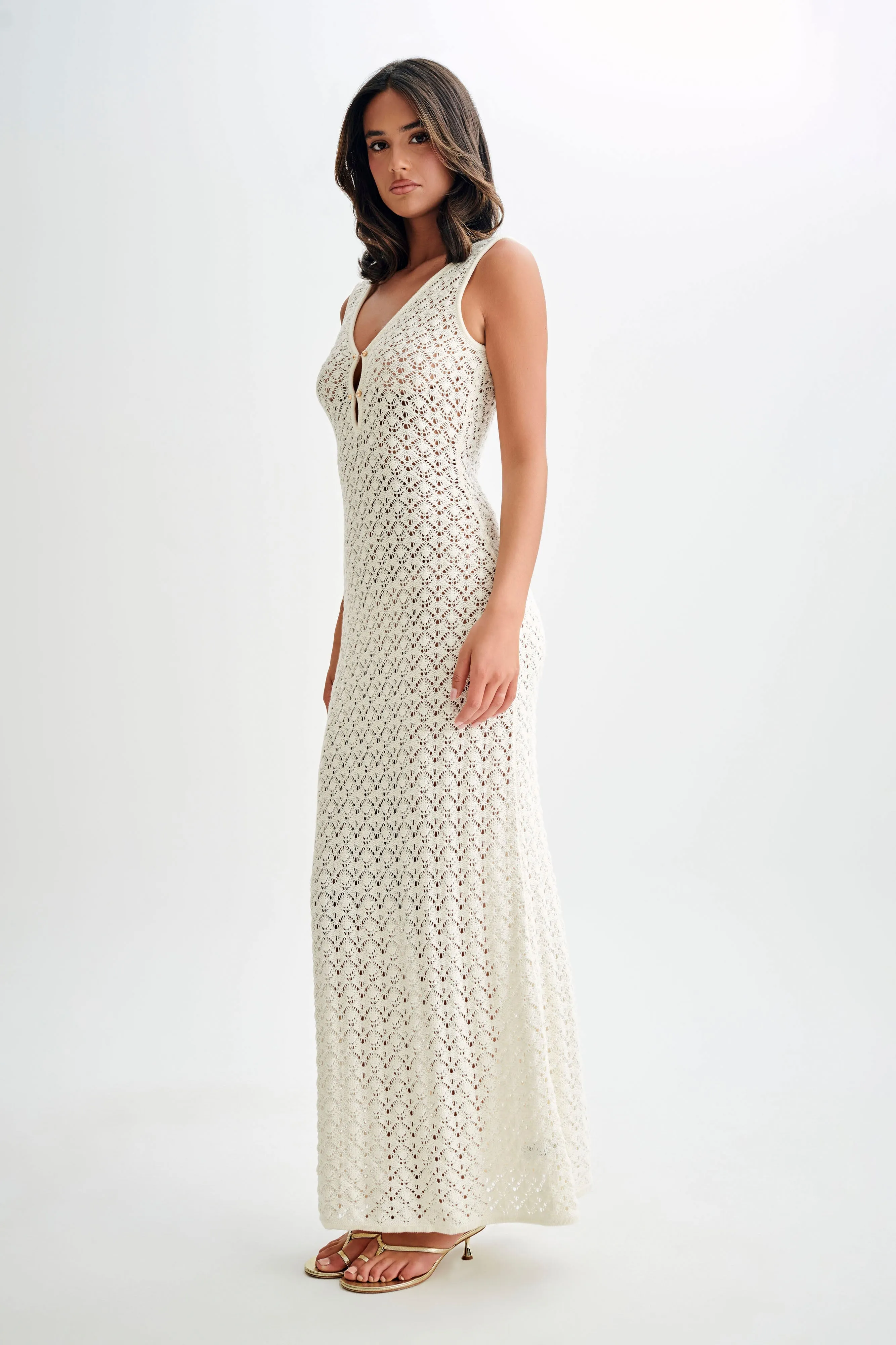 Carter Crochet Sleeveless Maxi Dress - White