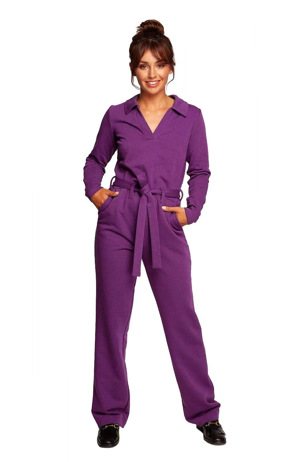 Chic V-Neck Jumpsuit Set with Stylish Belt