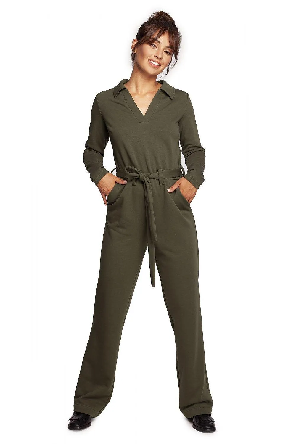 Chic V-Neck Jumpsuit Set with Stylish Belt