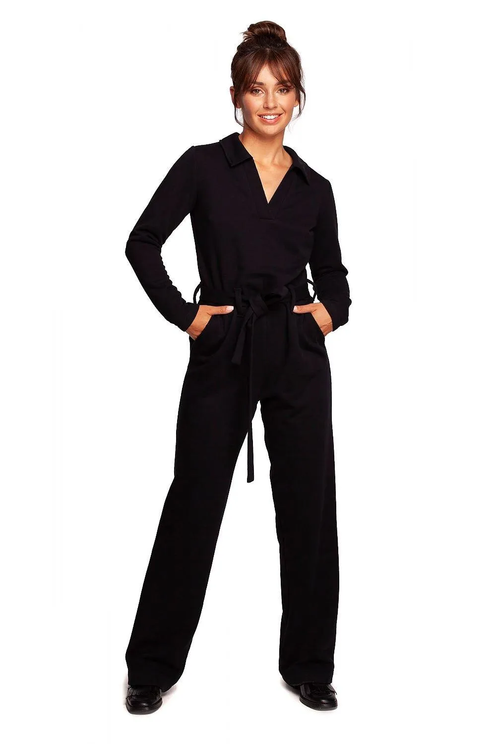 Chic V-Neck Jumpsuit Set with Stylish Belt