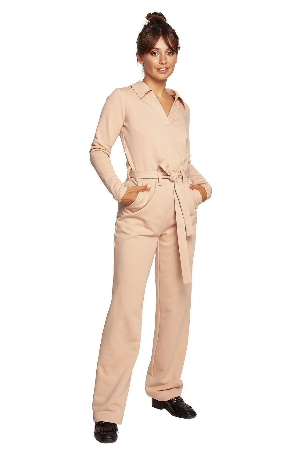 Chic V-Neck Jumpsuit Set with Stylish Belt