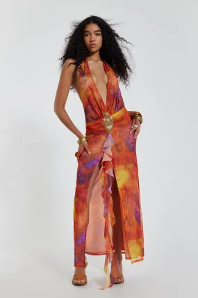 Cindy Plunge Maxi Dress In Orange