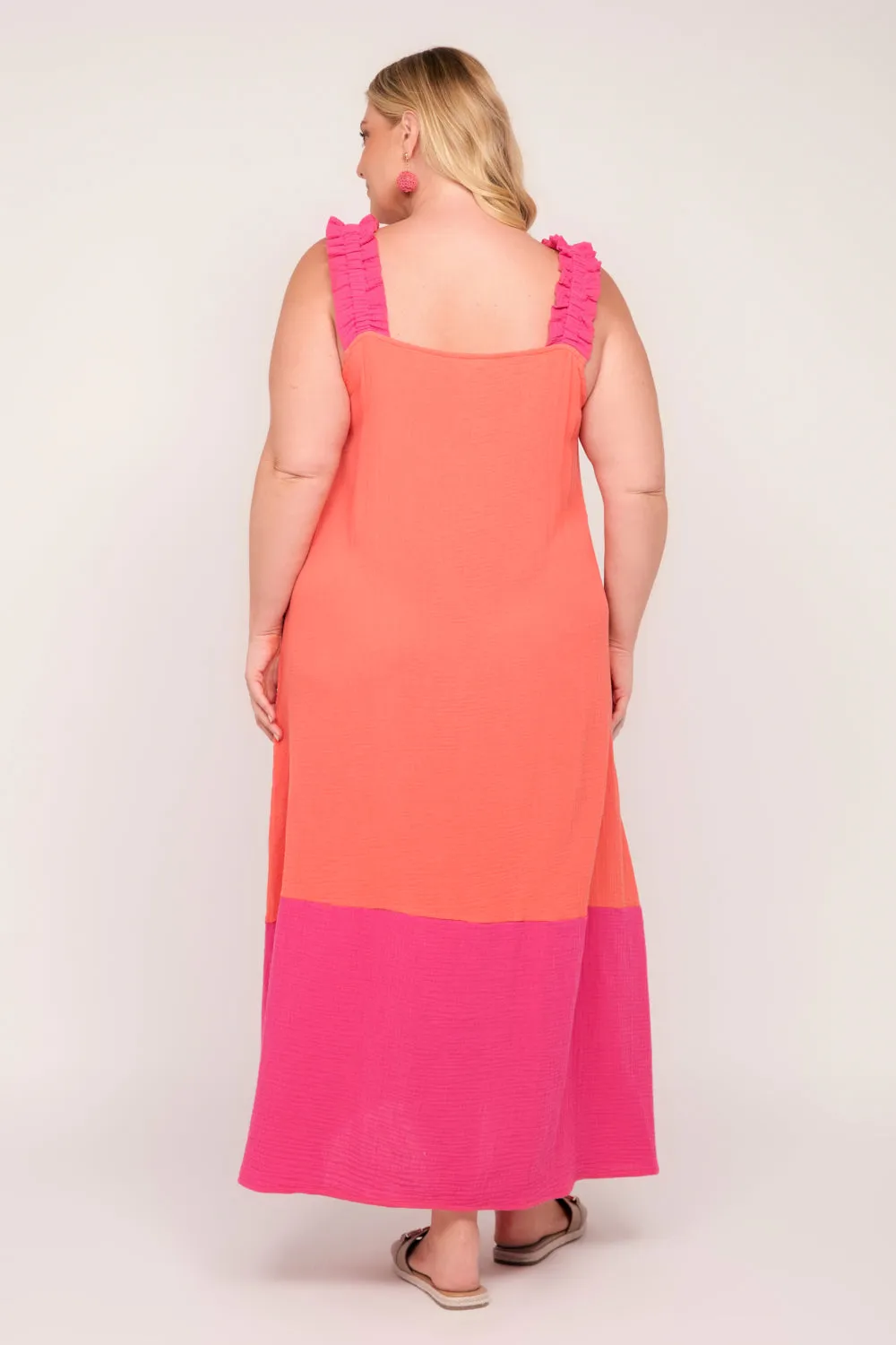 Claire Crinkle Cotton Maxi Dress in Sunset