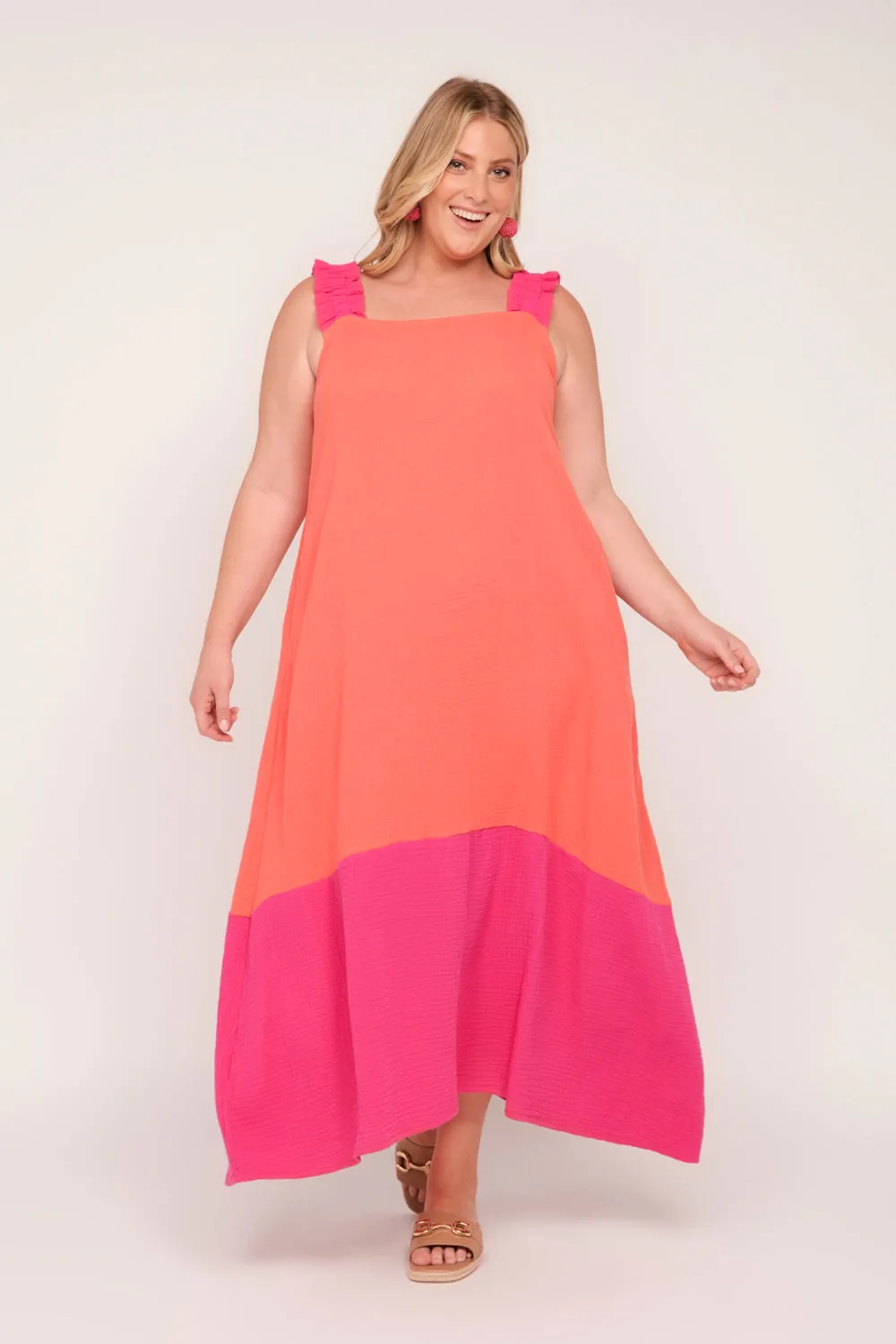 Claire Crinkle Cotton Maxi Dress in Sunset