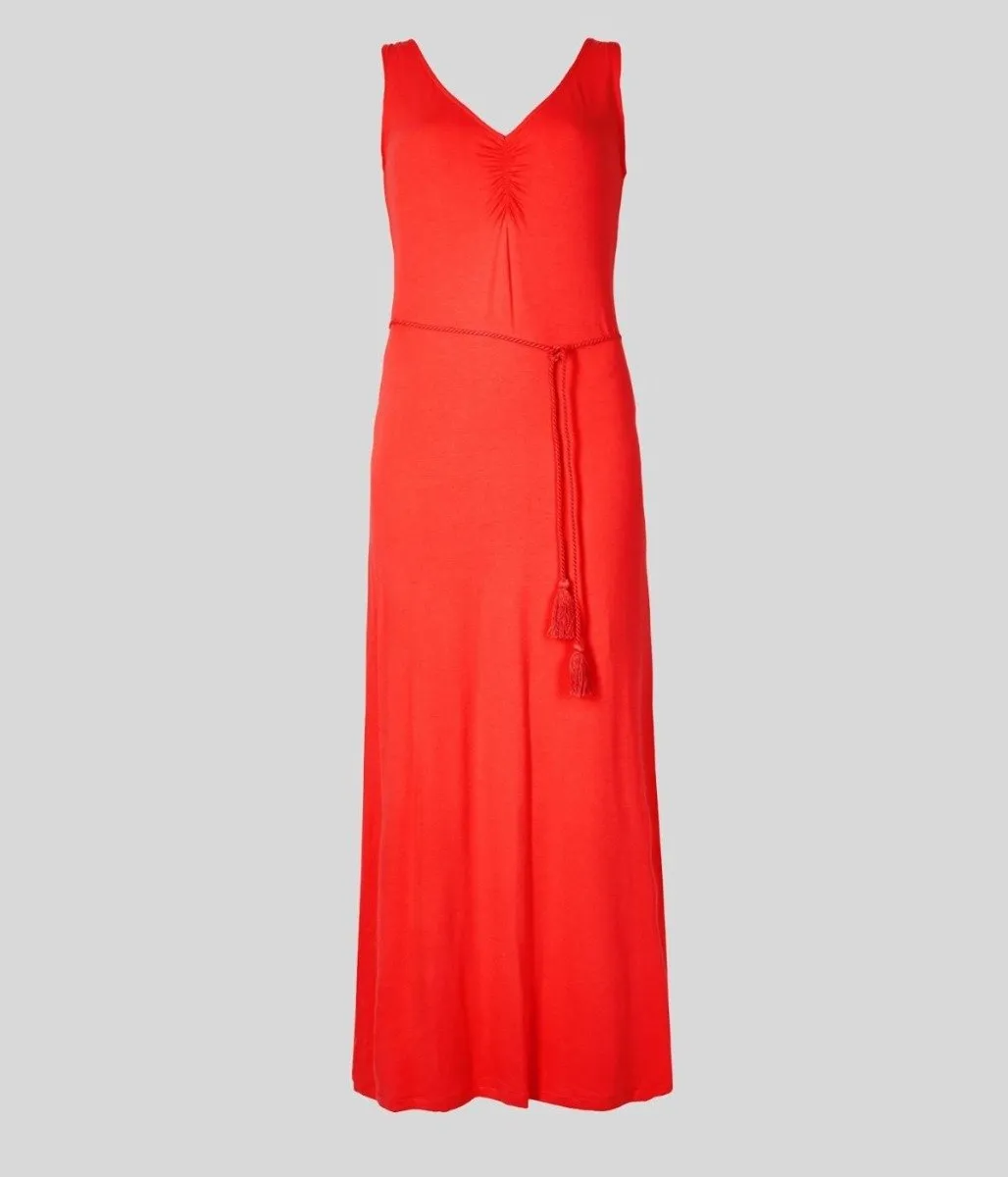 Coral Jersey Ruched Front Maxi Dress