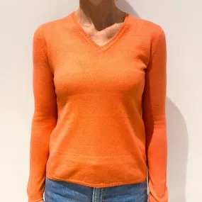 Coral Orange Cashmere V-Neck Jumper Small