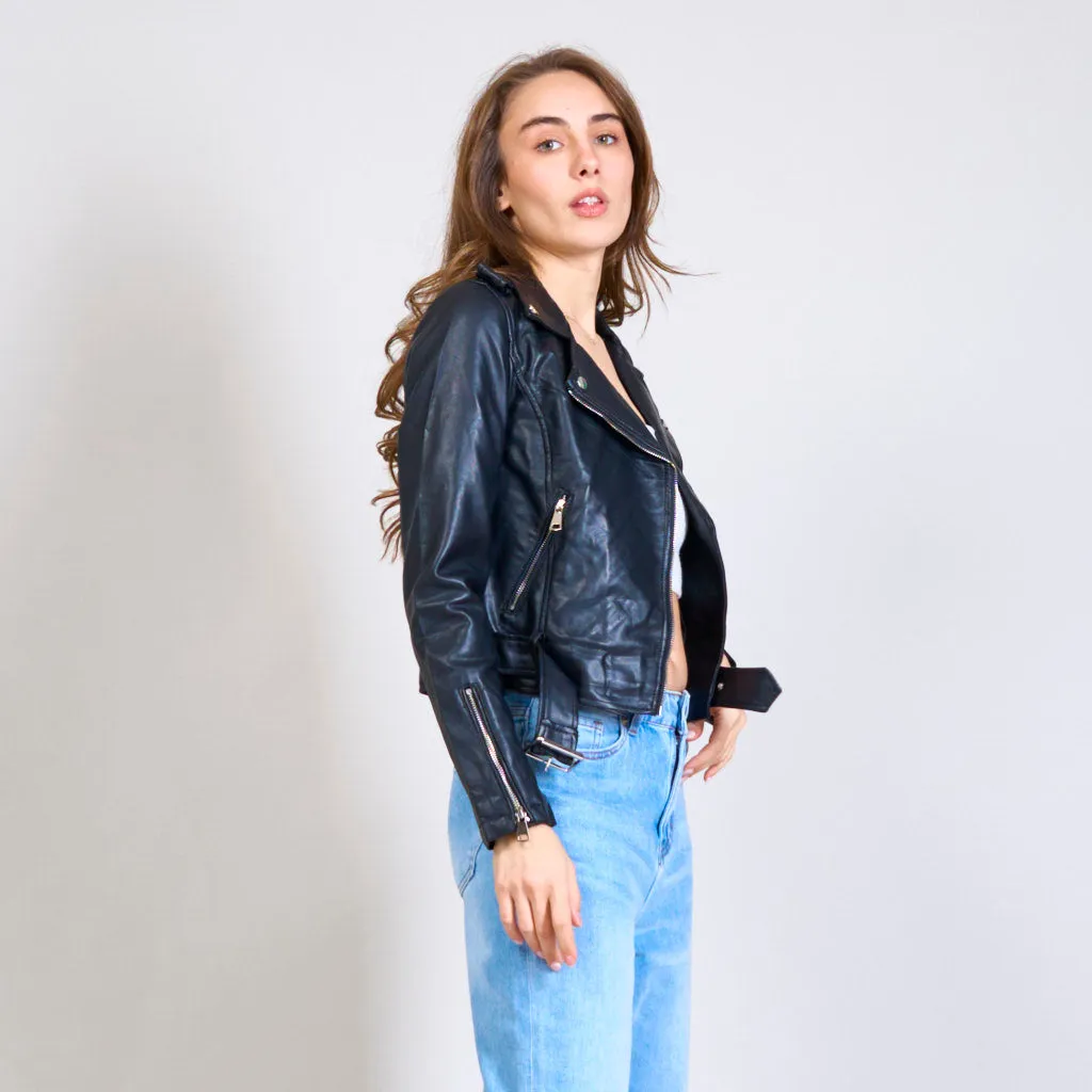 Cropped eco-leather jacket wholesale