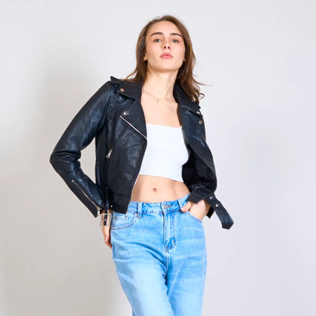 Cropped eco-leather jacket wholesale