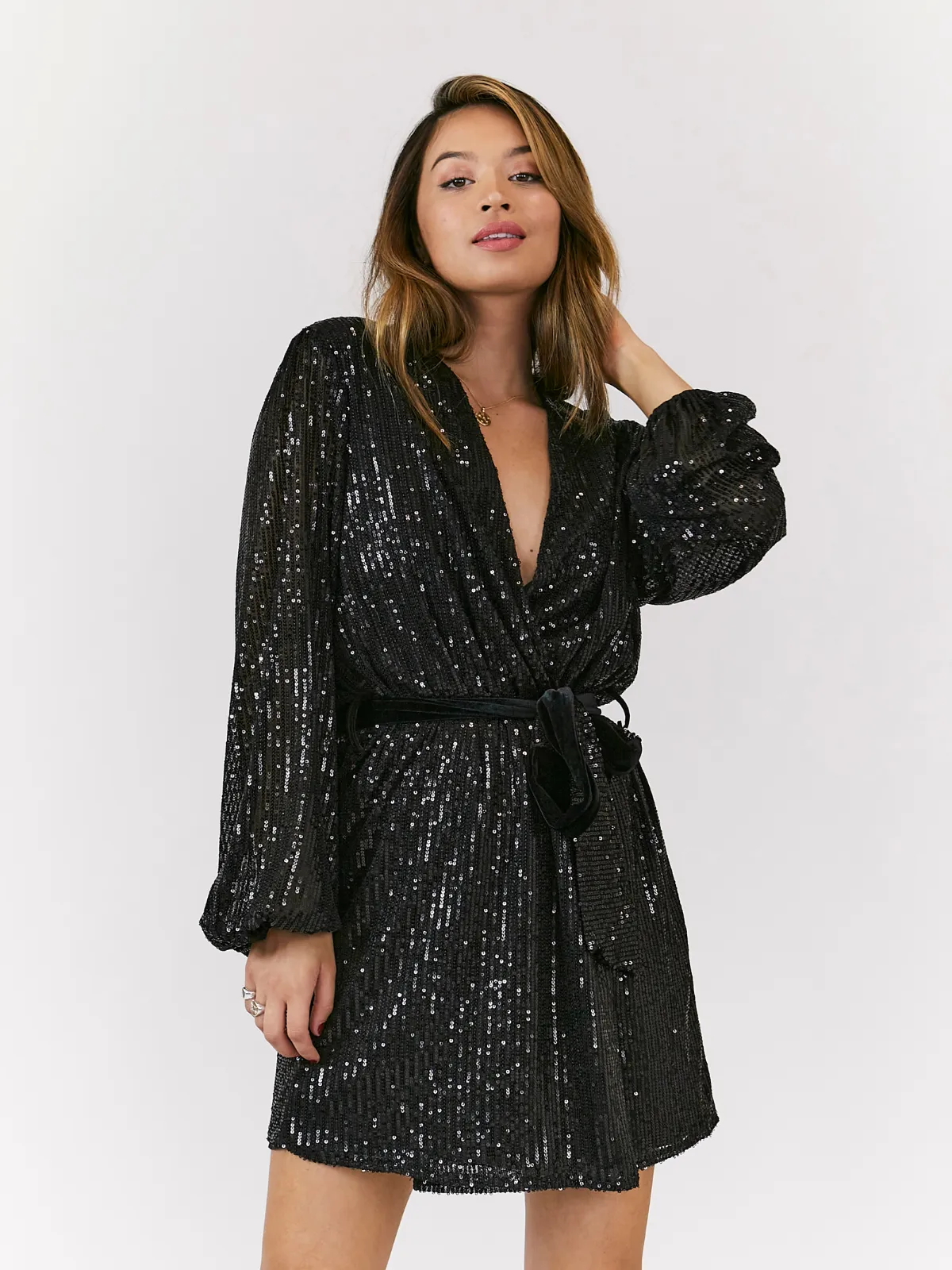 Dani Sequin Wrap Dress / Black