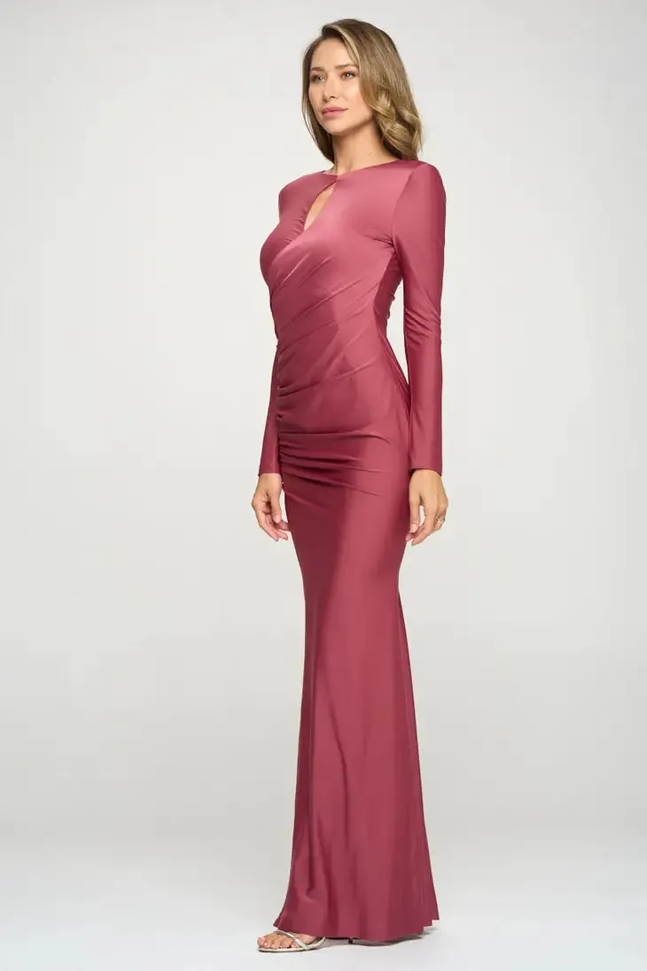 Deep Rose Long Sleeves Leg Slit Dress