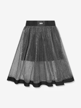 DKNY Girls Milano And Mesh Midi Skirt in Silver