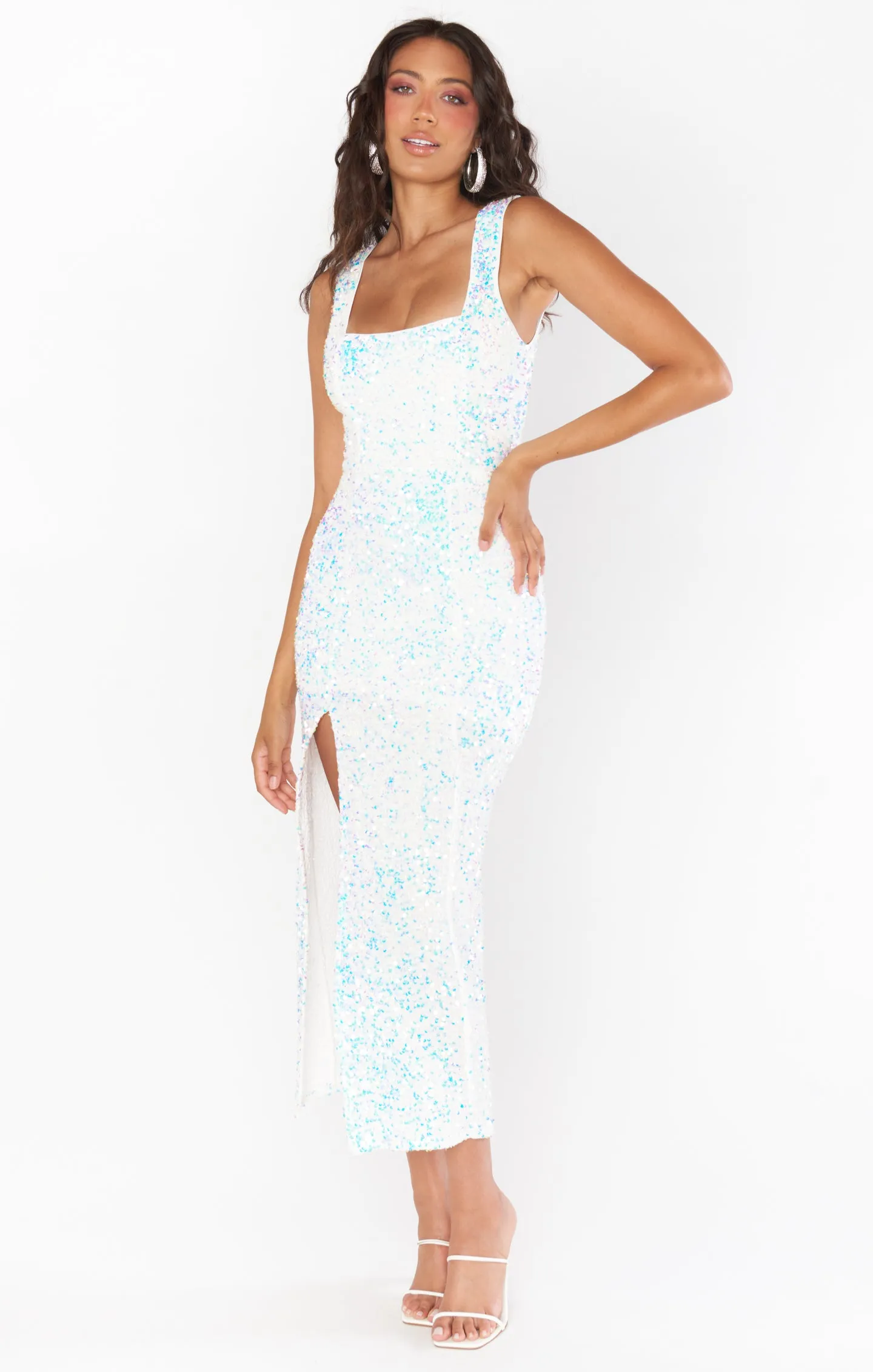 Eden Midi Dress ~ White Sparkle Sequin