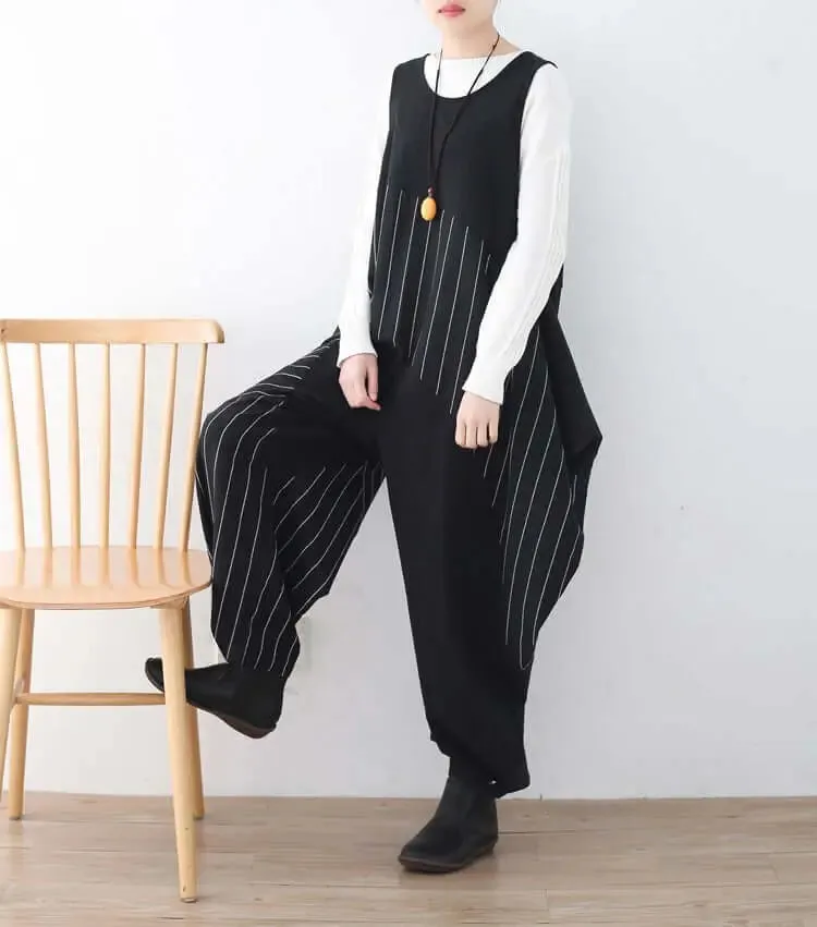 Elegant Striped Jumpsuit with Unique Drop Crotch Pants for Women