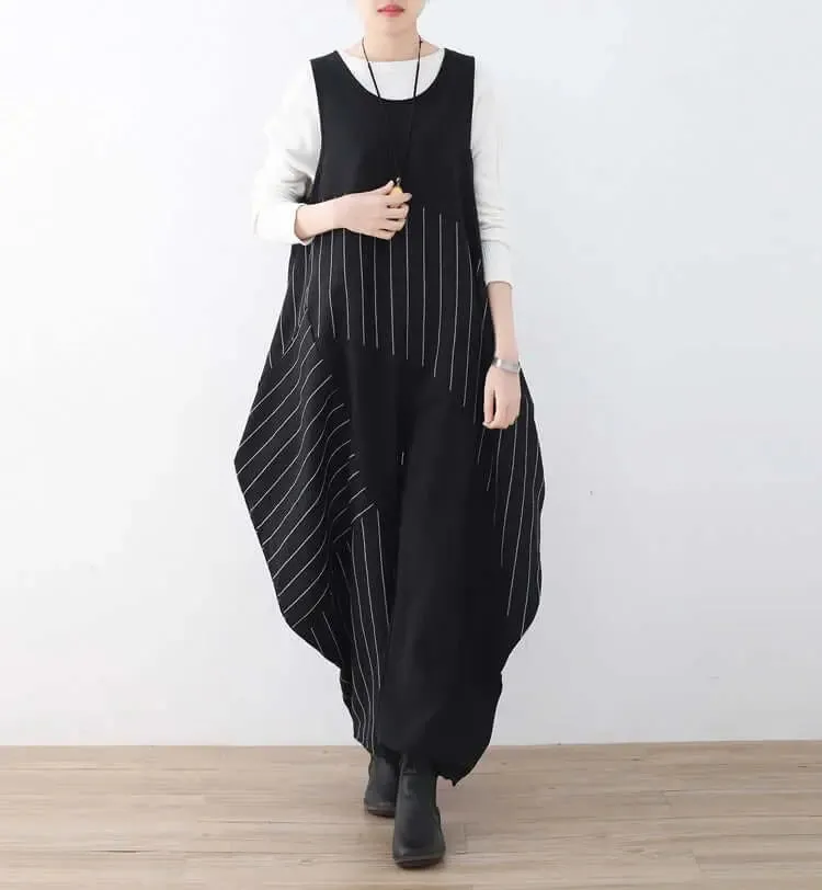 Elegant Striped Jumpsuit with Unique Drop Crotch Pants for Women