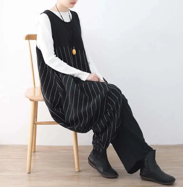 Elegant Striped Jumpsuit with Unique Drop Crotch Pants for Women