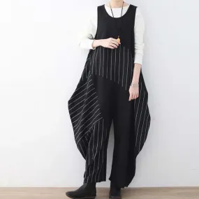 Elegant Striped Jumpsuit with Unique Drop Crotch Pants for Women