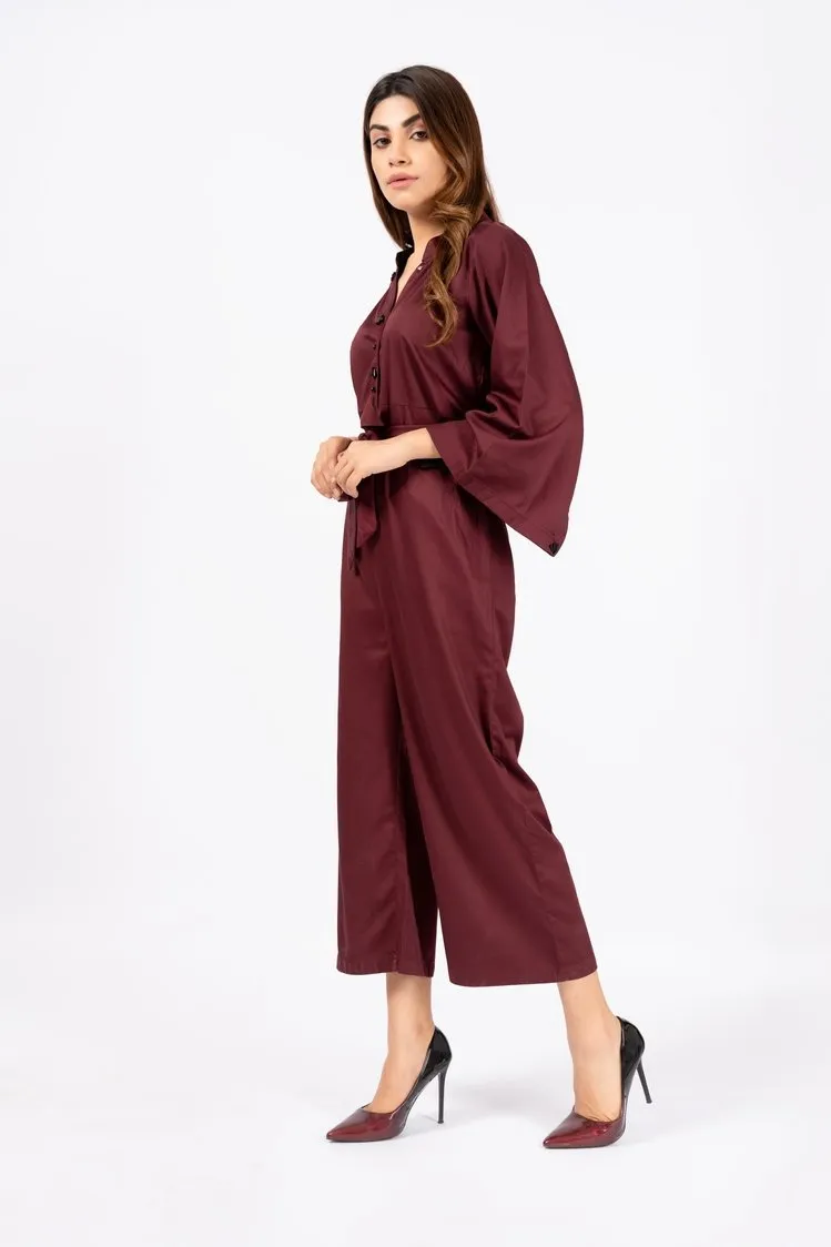 Ellena - Maroon Belted Jumpsuit