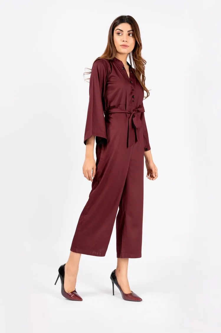 Ellena - Maroon Belted Jumpsuit