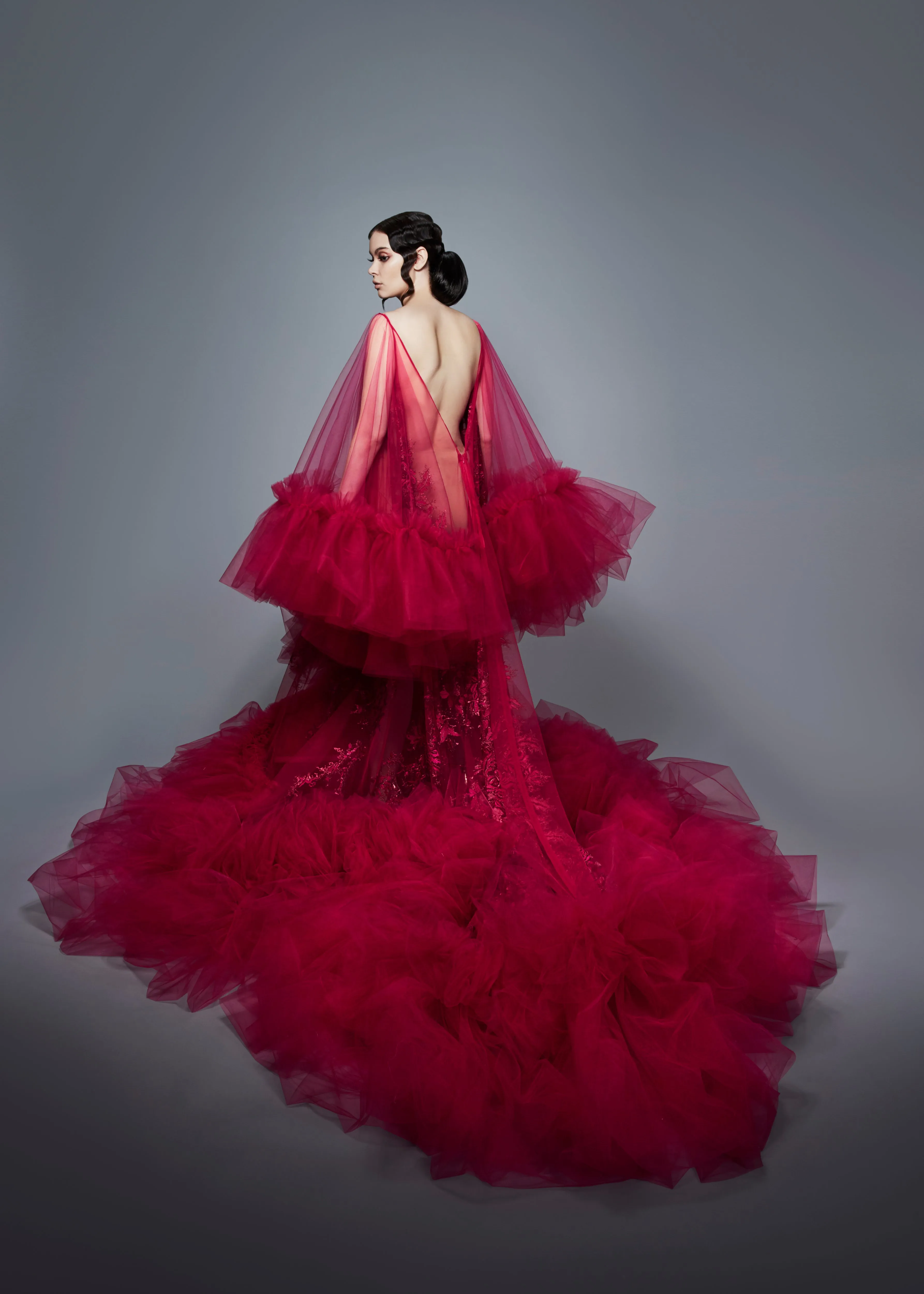 Embroidered Fuchsia Tulle Kaftan Ballgown | Fall/Winter 19