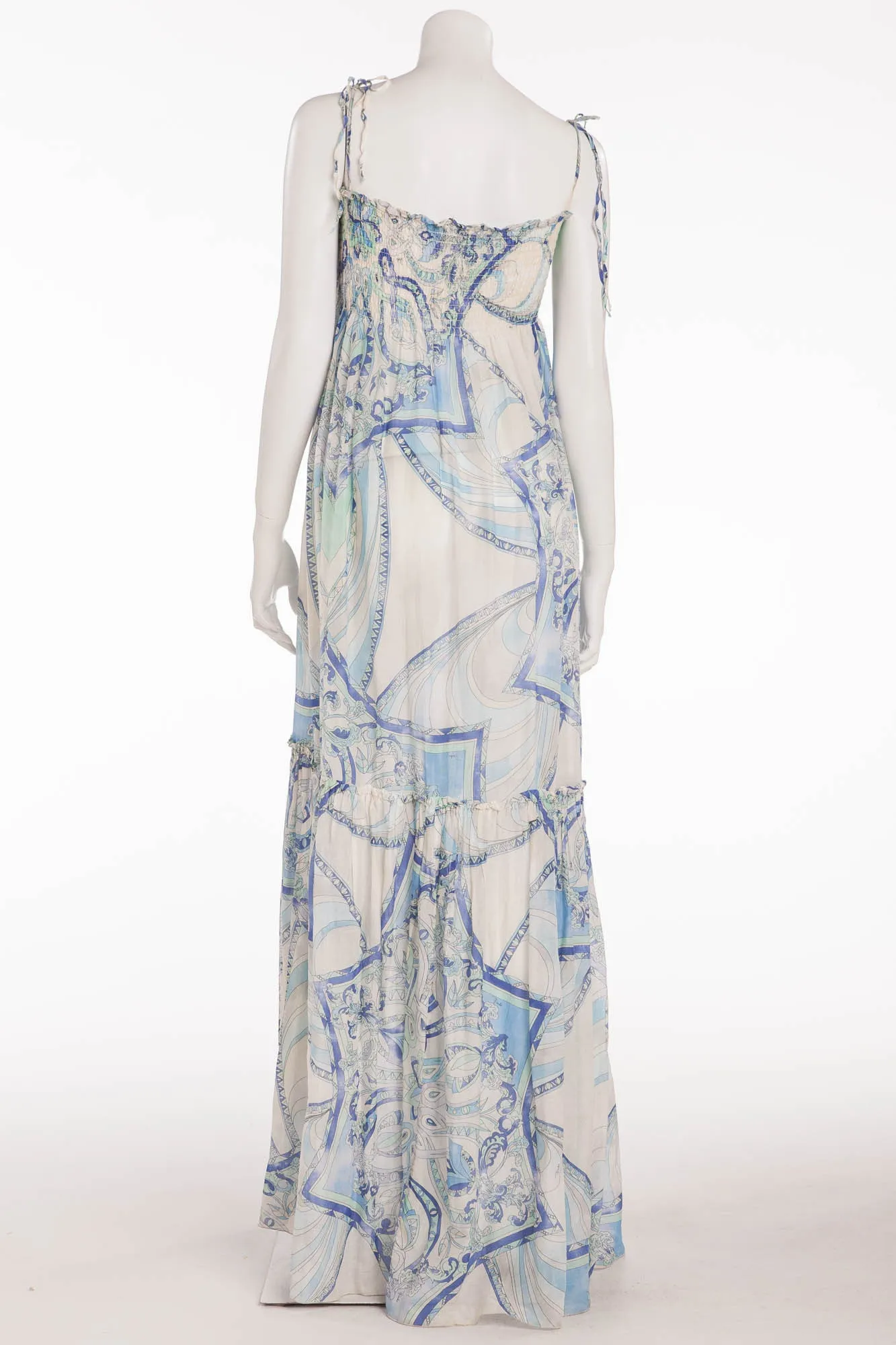 Emilio Pucci - Long Blue Print Spaghetti Strap Dress -