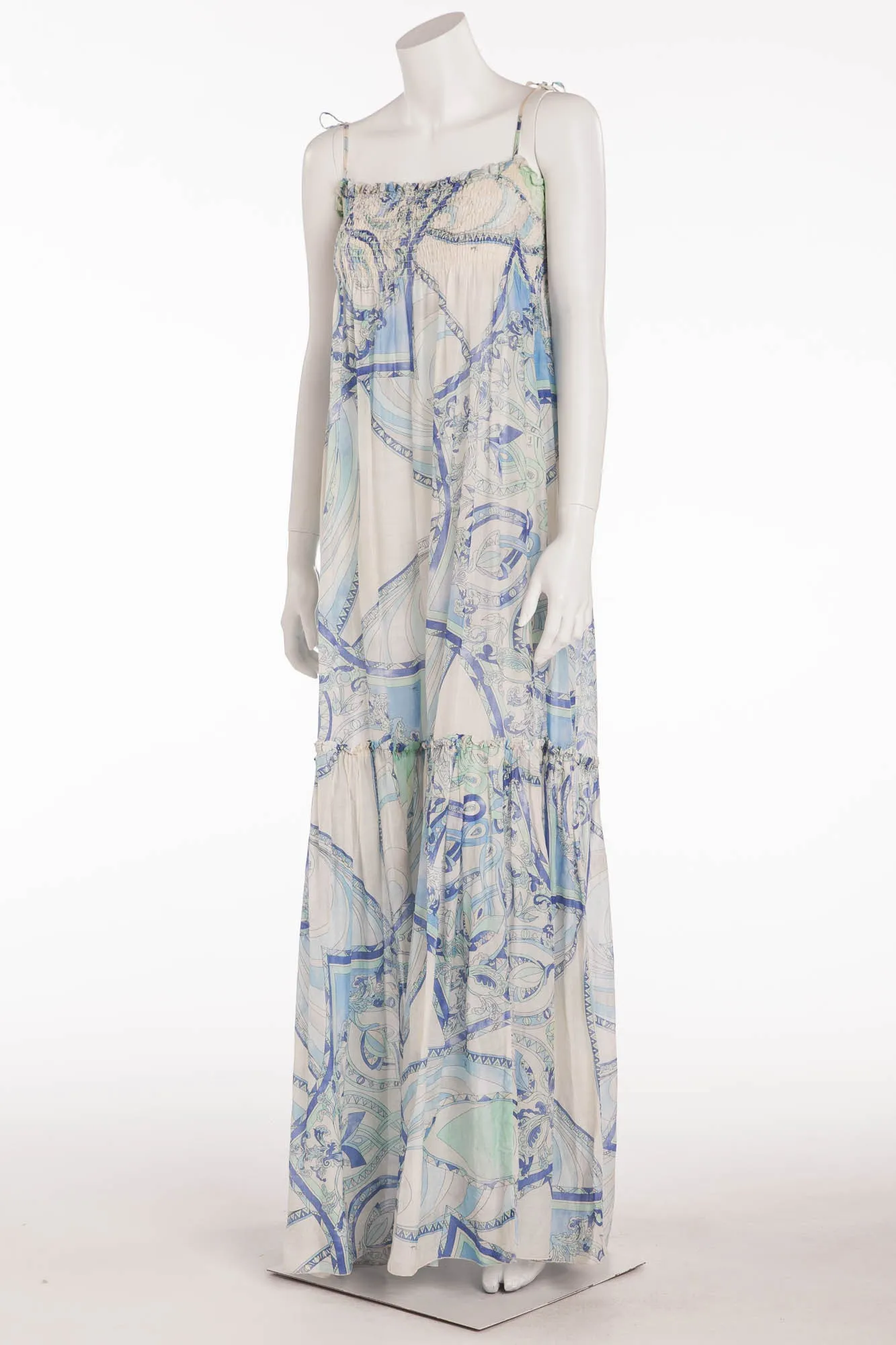 Emilio Pucci - Long Blue Print Spaghetti Strap Dress -