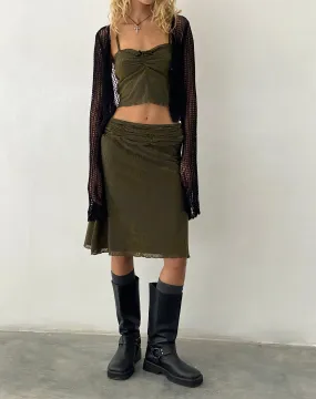 Erato Midi Skirt in Abstract Botanic Dark Olive