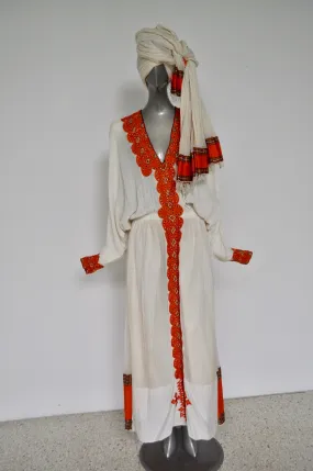 Ethiopian handmade kaftan with head wrap. 1970s