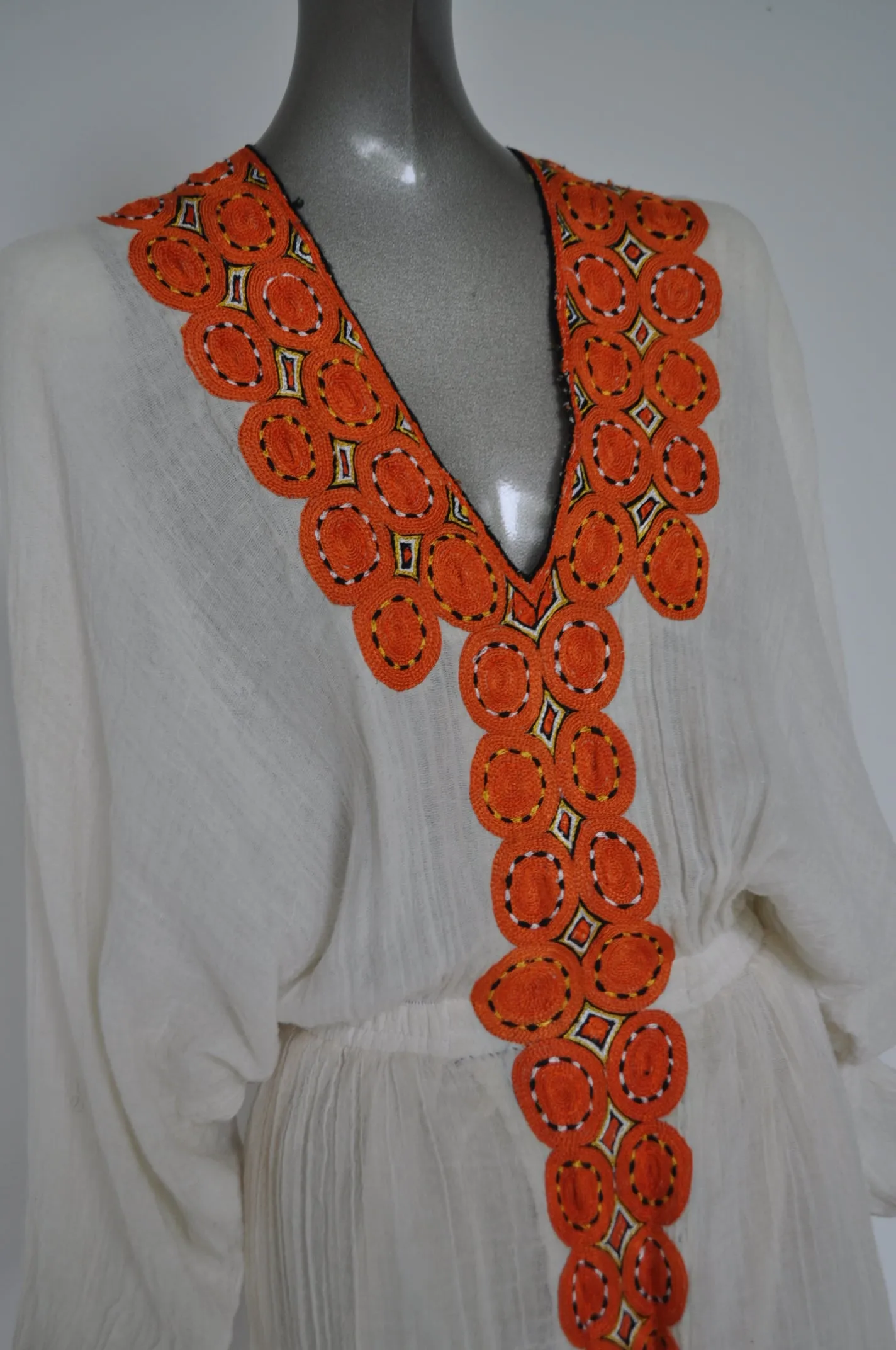 Ethiopian handmade kaftan with head wrap. 1970s