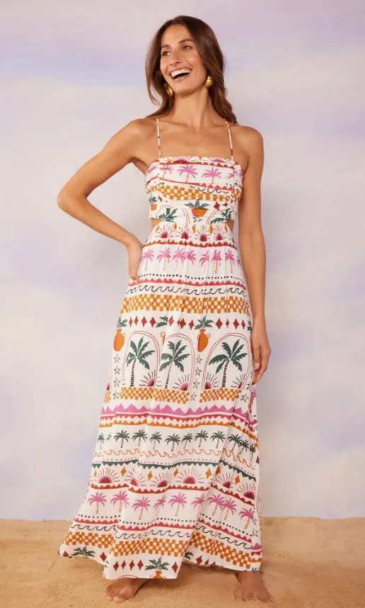 Eyona Strappy Maxi Dress White Palm